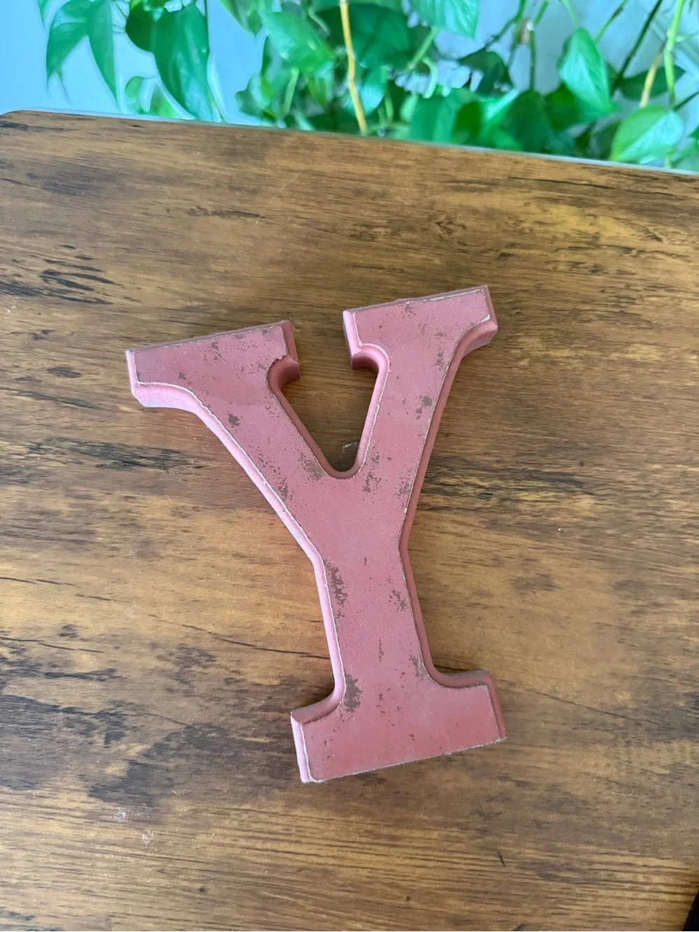 Decorative Letter Y Wall Accent in Distressed Dusty Rose